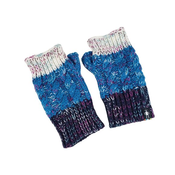Smartwool Isto Hand Warmer Fingerless Gloves Cable Knit Merino Wool Blend Blue - Picture 1 of 6